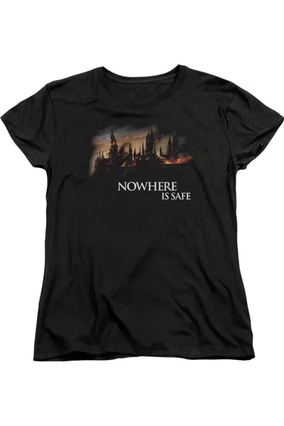 Gildan Harry Potter Burning Hogwarts Short Sleeve Womens Tee / T-shirt In Black