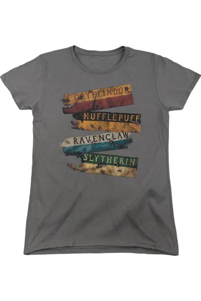 Gildan Harry Potter Burnt Banners Short Sleeve Womens Tee / T-shirt In Gray