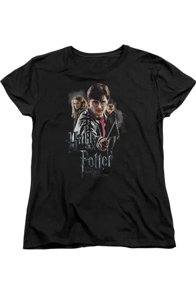 Gildan Harry Potter Deathly Hollows Cast Short Sleeve Womens Tee / T-shirt In Black