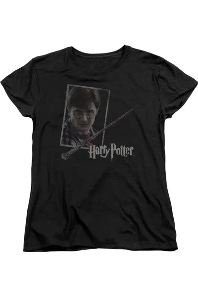 Gildan Harry Potter Harrys Wand Portrait Short Sleeve Womens Tee / T-shirt In Black