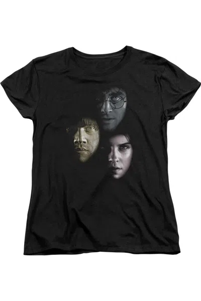 Gildan Harry Potter Hero Heads Short Sleeve Womens Tee / T-shirt In Black