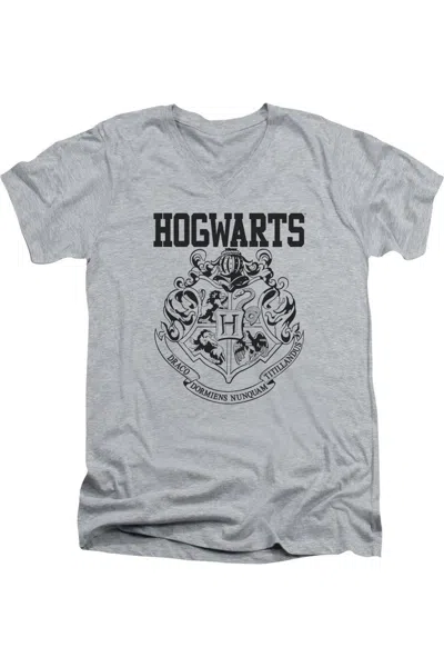 Gildan Harry Potter Hogwarts Athletic Short Sleeve Adult V Neck Premium Cotton Tee / T-shirt In Gray