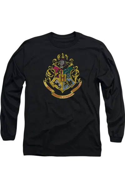 Gildan Harry Potter Hogwarts Crest Long Sleeve Adult Tee / T-shirt In Black