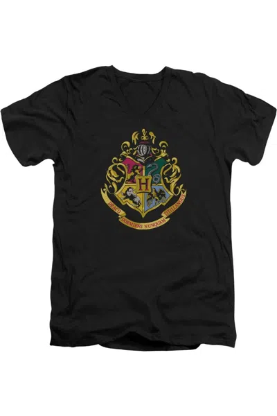 Gildan Harry Potter Hogwarts Crest Short Sleeve Adult V Neck Premium Cotton Tee / T-shirt In Black