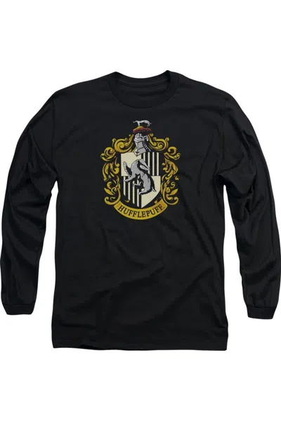 Gildan Harry Potter Hufflepuff Crest Long Sleeve Adult Tee / T-shirt In Black