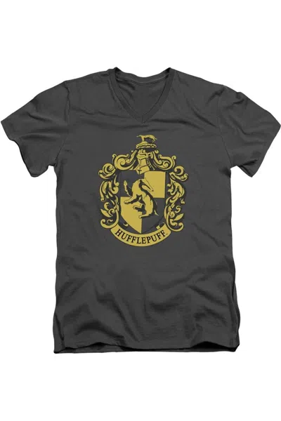Gildan Harry Potter Hufflepuff Crest Short Sleeve Adult V Neck Premium Cotton Tee / T-shirt In Pink
