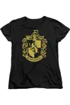 Gildan Harry Potter Hufflepuff Crest Short Sleeve Womens Tee / T-shirt In Black