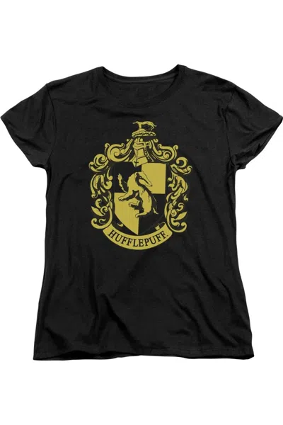 Gildan Harry Potter Hufflepuff Crest Short Sleeve Womens Tee / T-shirt In Black