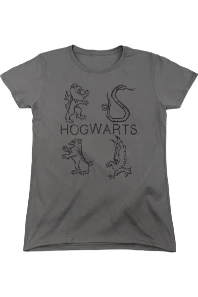Gildan Harry Potter Literary Crests Short Sleeve Womens Tee / T-shirt In Gray