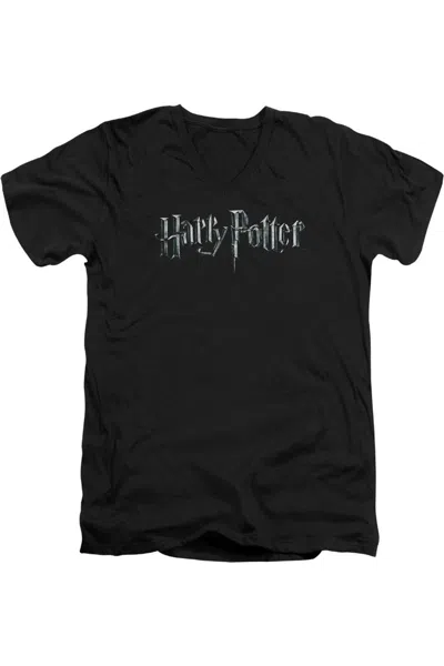Gildan Harry Potter Logo Short Sleeve Adult V Neck Premium Cotton Tee / T-shirt In Black
