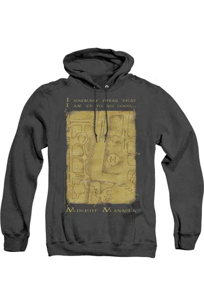 Gildan Harry Potter Marauders Map Interior Words Adult Heather Hoodie / Hooded Sweatshirt In Black