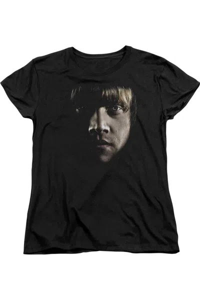 Gildan Harry Potter Ron Poster Head Short Sleeve Womens Tee / T-shirt In Black