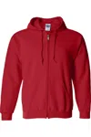 Gildan Heavy Blend Unisex Adult Full Zip Hooded Sweatshirt Top In Red
