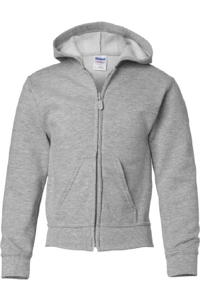 Gildan Kids' Heavy Blend Unisex Childrens Full Zip Hooded Sweatshirt / Hoodie In Gray