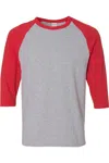 Gildan Heavy Cotton Raglan Three-quarter Sleeve T-shirt In Grey
