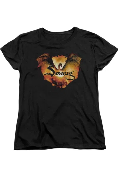 Gildan Hobbit Reign In Flame Short Sleeve Womens Tee / T-shirt In Black