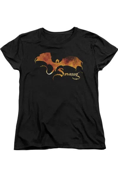 Gildan Hobbit Smaug On Fire Short Sleeve Womens Tee / T-shirt In Black
