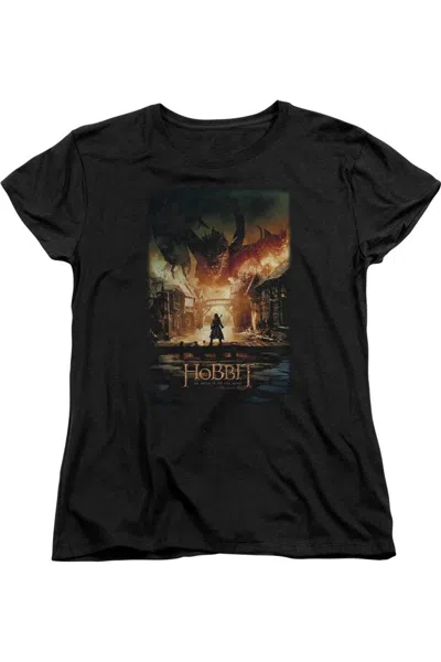 Gildan Hobbit Smaug Poster Short Sleeve Womens Tee / T-shirt In Black