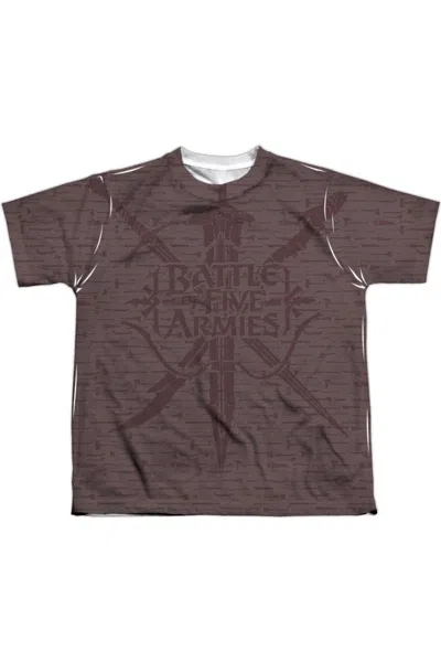 Gildan Kids' Hobbit Weapons (front/back) Short Sleeve Youth Poly Crew Tee / T-shirt In Brown