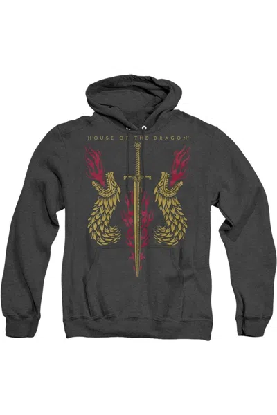 Gildan House Of The Dragon Sword And Dragon Heads Adult Heather Hoodie / Hooded Sweatshirt In Black