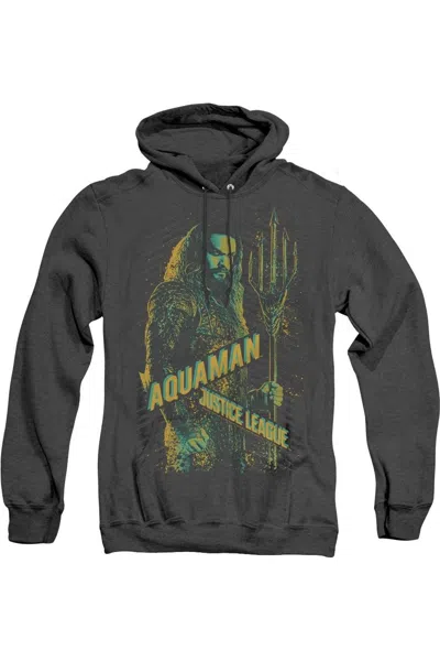Gildan Justice League Movie Aquaman Adult Heather Hoodie / Hooded Sweatshirt In Black
