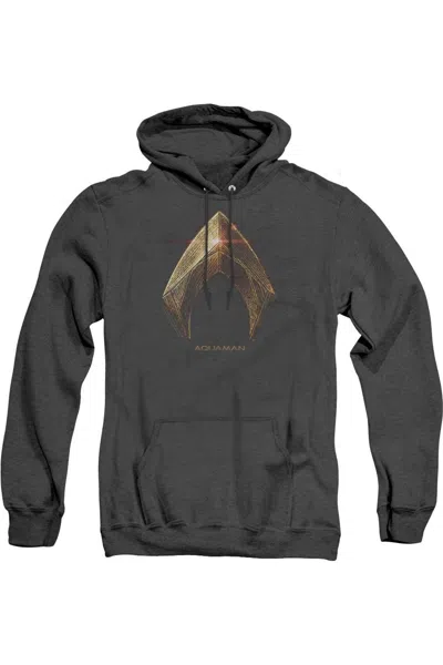 Gildan Justice League Movie Aquaman Logo Adult Heather Hoodie / Hooded Sweatshirt In Black