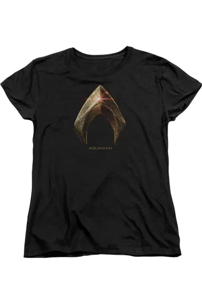 Gildan Justice League Movie Aquaman Logo Short Sleeve Womens Tee / T-shirt In Black
