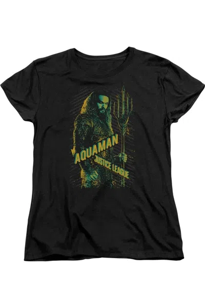 Gildan Justice League Movie Aquaman Short Sleeve Womens Tee / T-shirt In Black