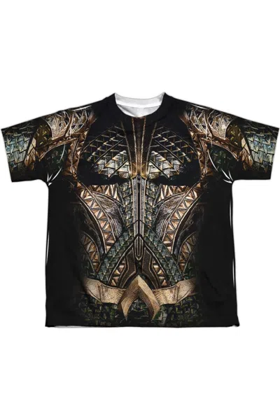 Gildan Kids' Justice League Movie Aquaman Uniform Short Sleeve Youth Poly Crew Tee / T-shirt In Black