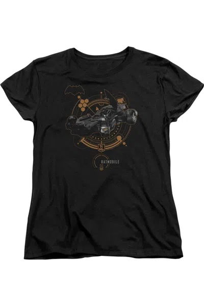 Gildan Justice League Movie Batmobile Short Sleeve Womens Tee / T-shirt In Black