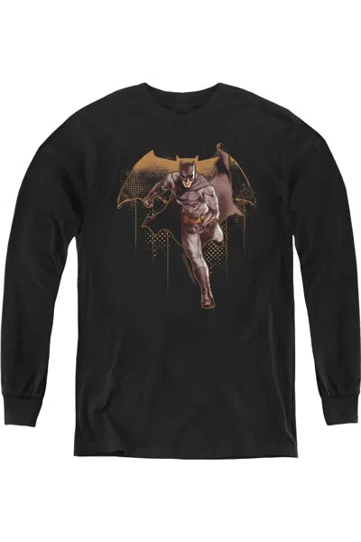 Gildan Kids' Justice League Movie Caped Crusader Youth Long Sleeve Tee / T-shirt In Black