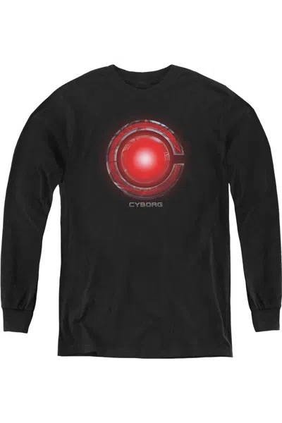 Gildan Kids' Justice League Movie Cyborg Logo Youth Long Sleeve Tee / T-shirt In Black