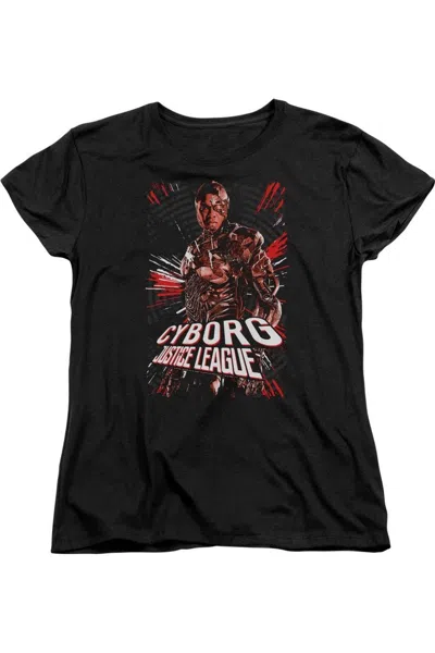 Gildan Justice League Movie Cyborg Short Sleeve Womens Tee / T-shirt In Black