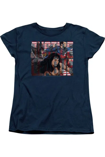 Gildan Justice League Movie Rally Short Sleeve Womens Tee / T-shirt In Blue