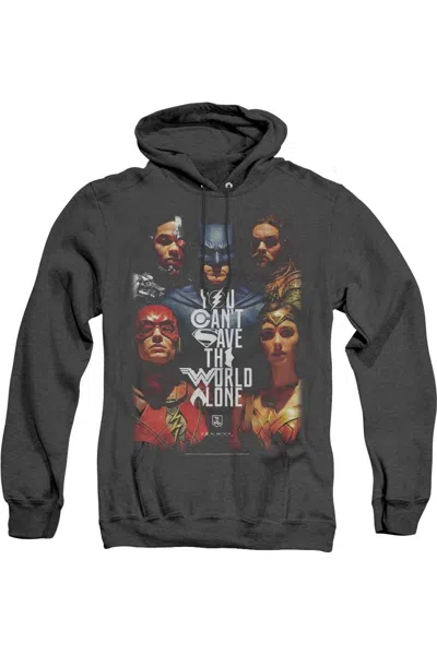 Gildan Justice League Movie Save The World Poster Adult Heather Hoodie / Hooded Sweatshirt In Black