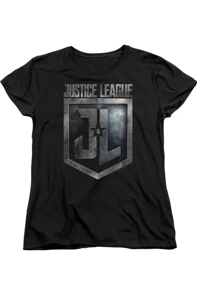 Gildan Justice League Movie Shield Logo Short Sleeve Womens Tee / T-shirt In Black