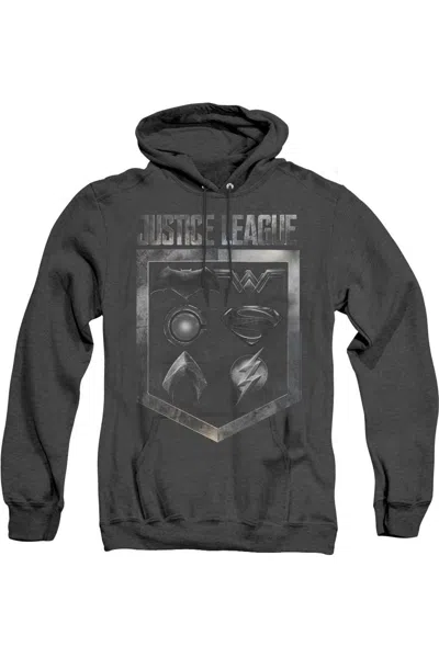 Gildan Justice League Movie Shield Of Emblems Adult Heather Hoodie / Hooded Sweatshirt In Black
