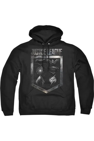 Gildan Justice League Movie Shield Of Emblems Adult Pull Over Hoodie / Hooded Sweatshirt In Black