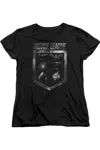 Gildan Justice League Movie Shield Of Emblems Short Sleeve Womens Tee / T-shirt In Black