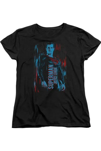 Gildan Justice League Movie Superman Short Sleeve Womens Tee / T-shirt In Black