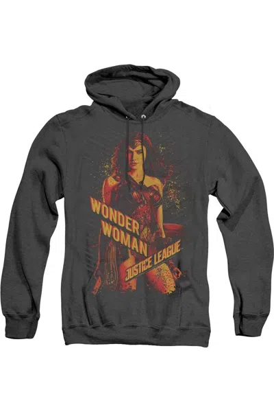 Gildan Justice League Movie Wonder Woman Adult Heather Hoodie / Hooded Sweatshirt In Black