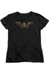 Gildan Justice League Movie Wonder Woman Logo Short Sleeve Womens Tee / T-shirt In Black