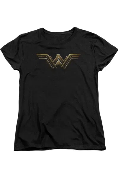 Gildan Justice League Movie Wonder Woman Logo Short Sleeve Womens Tee / T-shirt In Black