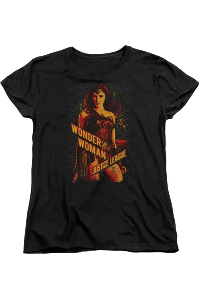Gildan Justice League Movie Wonder Woman Short Sleeve Womens Tee / T-shirt In Black