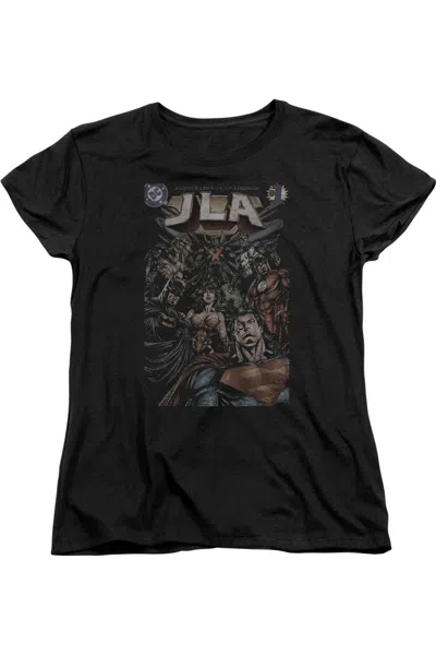 Gildan Justice League Of America #1 Cover Short Sleeve Womens Tee / T-shirt In Black
