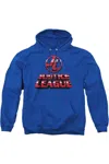 Gildan Justice League Of America 8 Bit Justice League Of America Adult Pull Over Hoodie / Hooded Sweatshirt In Blue
