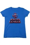 Gildan Justice League Of America 8 Bit Justice League Of America Short Sleeve Womens Tee / T-shirt In Blue