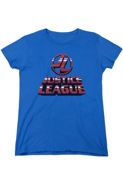 Gildan Justice League Of America 8 Bit Justice League Of America Short Sleeve Womens Tee / T-shirt In Blue