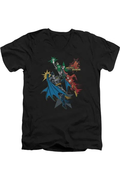 Gildan Justice League Of America Action Stars Short Sleeve Adult V Neck Tee / T-shirt In Black