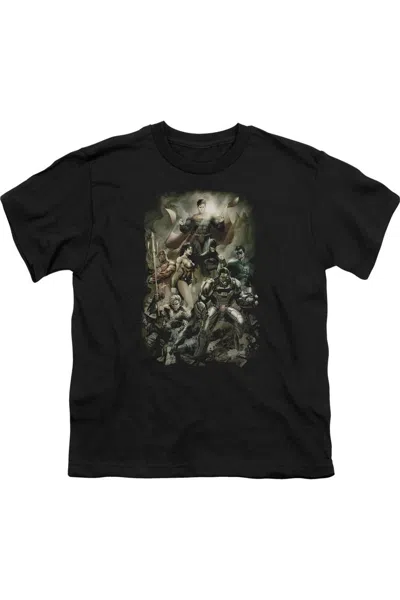 Gildan Kids' Justice League Of America Aftermath Short Sleeve Juvenile Tee / T-shirt In Black